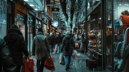 Obraz premium A group of people strolling along a busy urban street