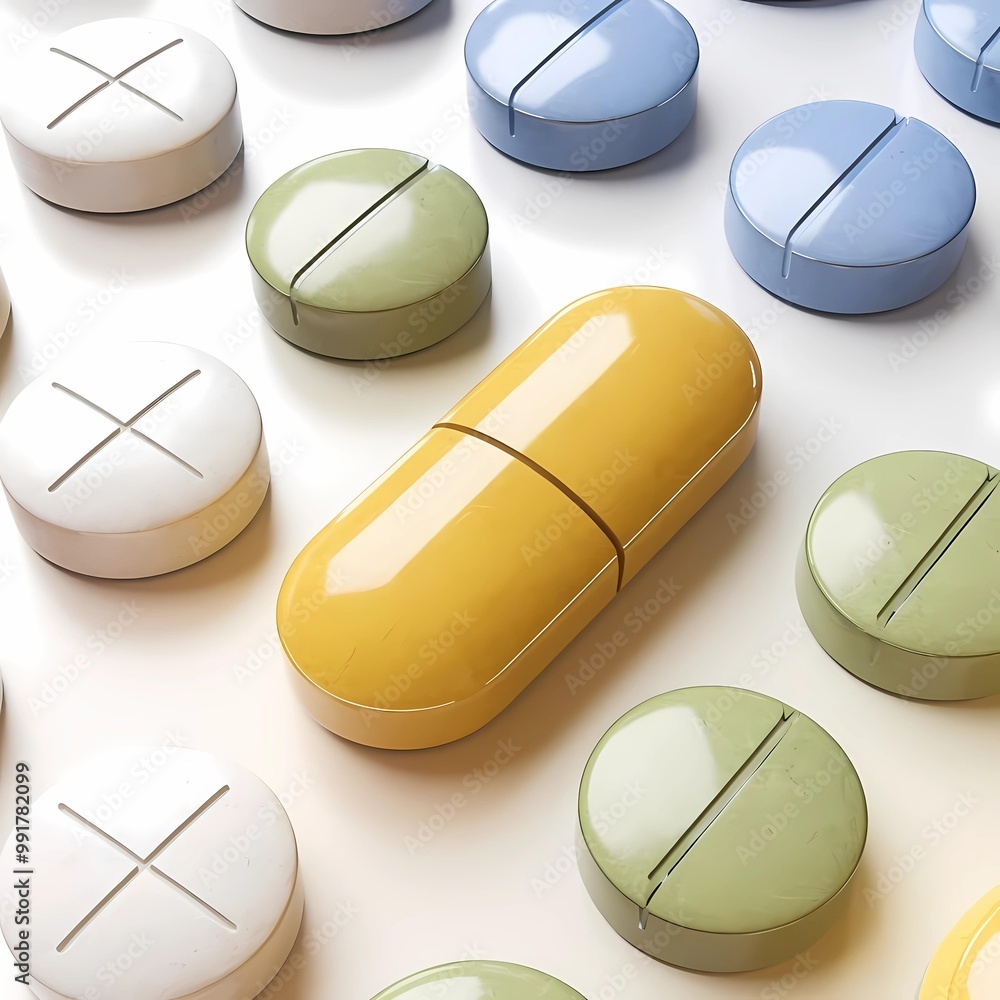 Poster a set of icon of various pill there are round with white background