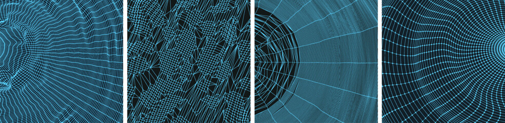 Abstract science or technology background. Concept about network space or worldwide communication technology. Array with dynamic particles. Technology style. 3D grid surface. Vector with particle.