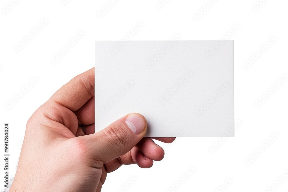 Sticker A person holds a white card in their hand, perfect for illustrations and designs