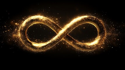  gold infinity symbol made of glowing particles on a black background design 