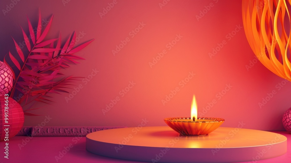 Poster A single lit candle sits atop a table with a simple and elegant design