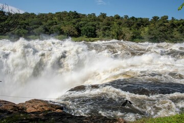 rapids on the river nile at the murchison waterfalls in Uganda