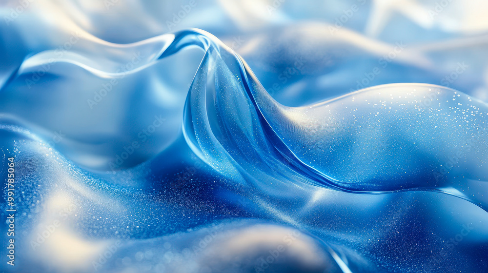 Poster serene abstract blue background with flowing, translucent waves and sparkling texture - tranquil, ca
