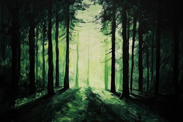 Fototapeta premium Dark forest in black and green colors
