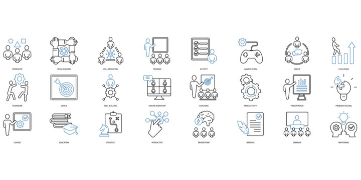Workshop icons set. Set of editable stroke icons.Set of Workshop