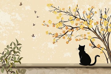 Illustration of cat on a wall 