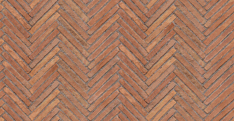 Old brick floor texture. Herringbone bricks. Seamless pattern. Texture for background or realistic rendering.