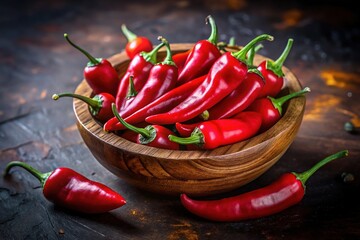 Vibrant Red Lal Mirch in a Rustic Wooden Bowl on a Dark Background for Culinary Inspiration