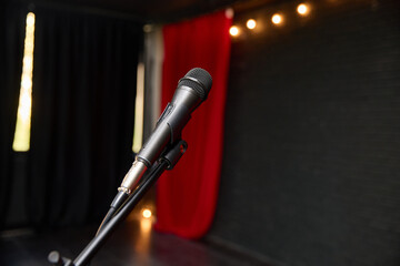 The microphone is on stage and all set, eagerly awaiting the upcoming performance event