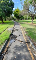 Fototapeta premium Pathway winding through a serene park landscape.