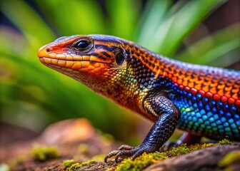 Fototapeta premium Vibrant True Fire Skink on Natural Habitat Background Showcasing Its Colorful Scales and Features