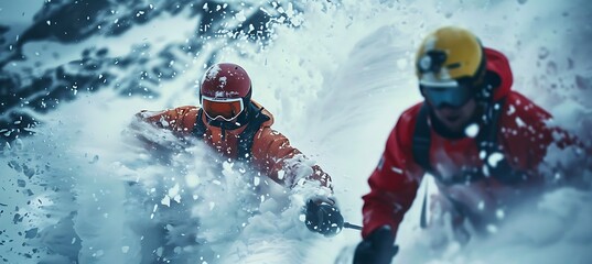 A ski instructor demonstrates techniques to eager new students on the slopes, guiding them through their first experience with skiing in a snowy landscape.