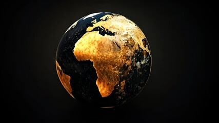 A golden globe is isolated against a black background