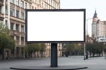 Fototapeta premium Blank outdoor billboard in an urban city street awaiting fresh advertising content during a quiet morning