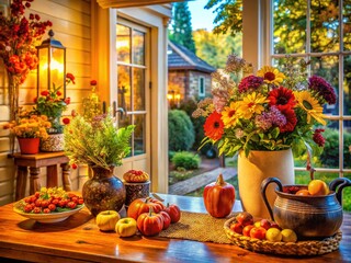 Obraz premium Warm and Inviting Welcome Home Scene with Cozy Decor and Bright Natural Light Streaming In