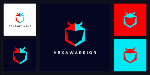 Vector of hexagon and warrior, logo and icon design template available, can be used in various media easily, editable