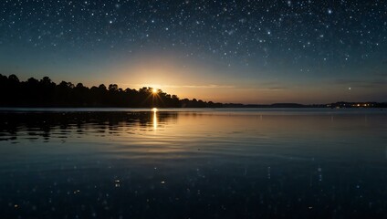 Shimmering lights reflecting on water, peaceful scene.