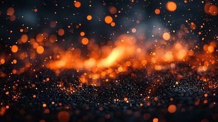 Obraz premium Abstract Orange and Black Sparkly Background. Blurred Fire Embers Over Dark Background. Fire Sparks. Generate Ai Image