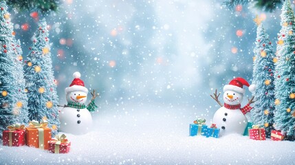 Fototapeta premium Festive Christmas Banner with Snow, Presents, and Colorful Decorations
