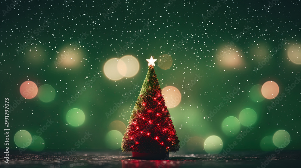 Poster christmas tree with glass balls on the blurred background with bokeh. winter holidays greeting card 
