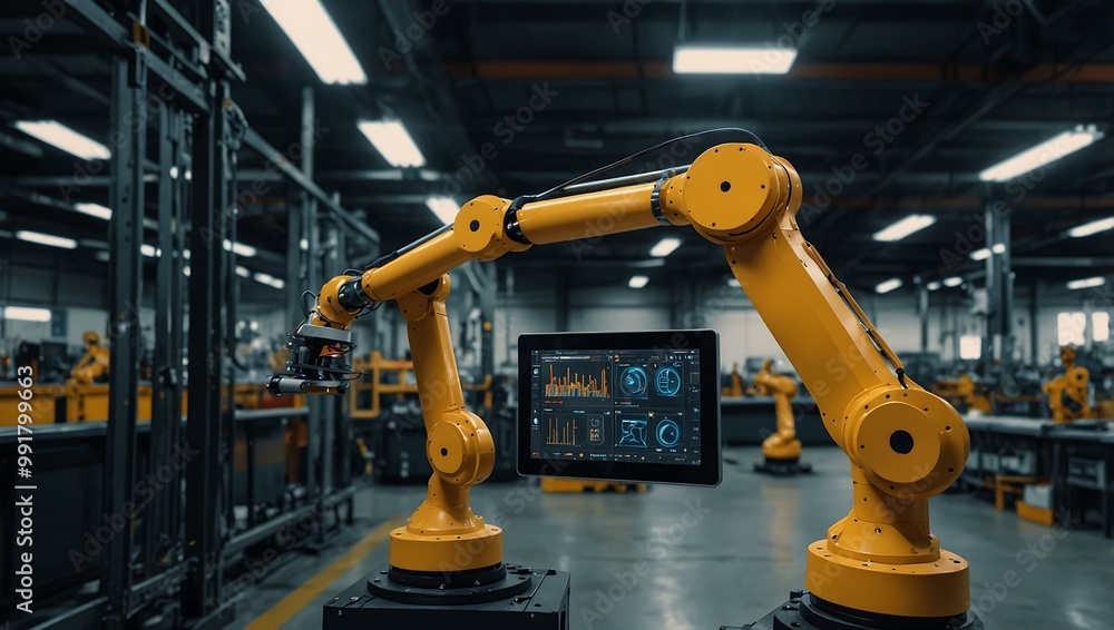 Poster smart industrial automation monitoring robotic arm systems.