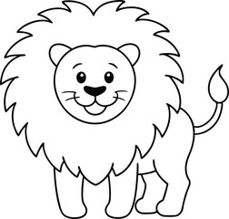 Fluffy Mane Smiling Lion Vector Art Perfect for Kids Coloring Book
