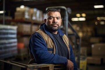Obraz premium Portrait of a hispanic middle aged male warehouse worker