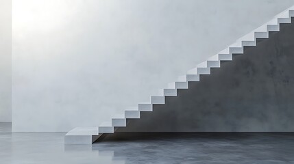 Minimalist white staircase against a white wall.