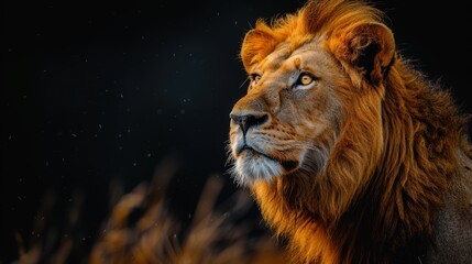 Portrait of the lion king of beasts on black isolated background