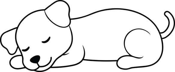 Adorable Puppy Sleeping with a Bone Vector Art for Kids to Color
