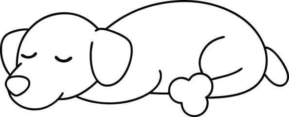 Sleeping Puppy with a Bone Cute Vector Illustration for Kids Coloring Fun
