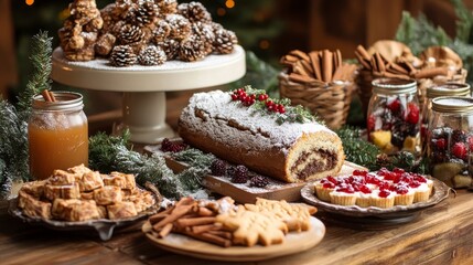 Cozy Christmas and New Year Sweets Table with Sugar-Dusted Holiday Treats