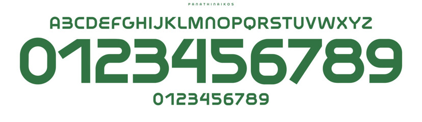Bold bauhaus typography, blocky geometric sans serif, strong athletic font for sports branding, jersey numbers, team merchandise. Vector typeset