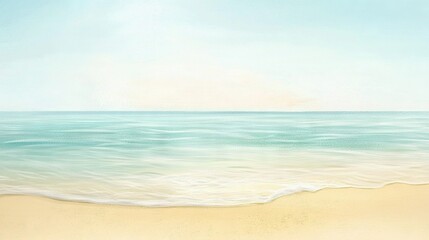 Obraz premium A stunning beach painting depicts waves crashing onto the shore and a clear blue sky overhead