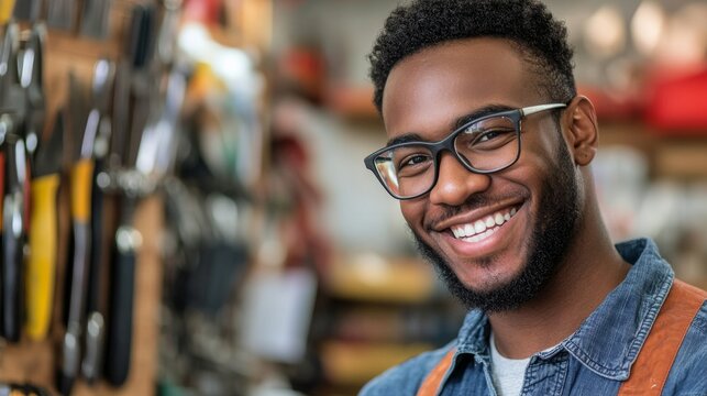 A friendly hardware store employee offers expert advice while assisting a customer