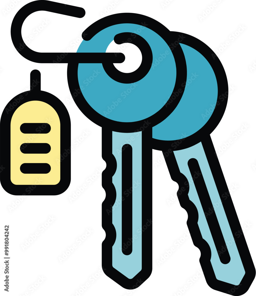 Poster two keys are hanging on a hook with a blank tag, representing security and access