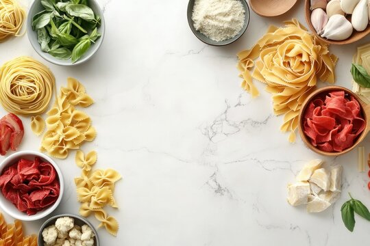 Fresh Ingredients on Kitchen Countertop for Pasta Preparation