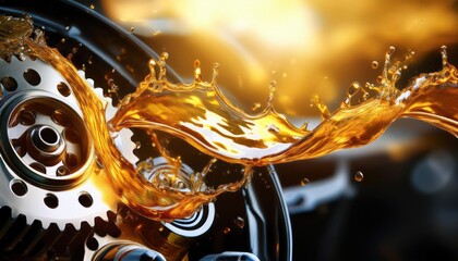 Oil wave splashing in Car engine with lubricant oil. Concept of lubricate motor oil and Gear 