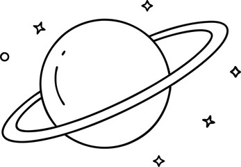 Planet with Rings and Twinkling Stars Vector Illustration for Kids Coloring Fun
