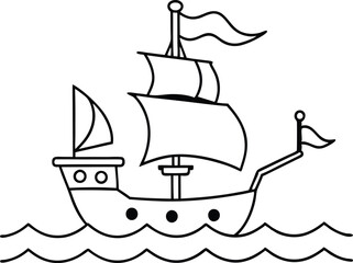 Jolly Roger Pirate Ship Sailing the Ocean Vector Illustration for Kids Creative Fun
