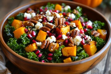 Winter Salad with Roasted Butternut Squash, Pomegranate Seeds, and Feta