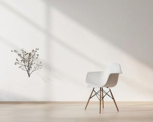 Minimalist container home with white walls, light wooden floors, and simple, functional furniture, light interiors, airy space