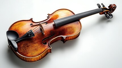 Obraz premium A close-up view of a vintage violin with a warm brown finish on a white background.