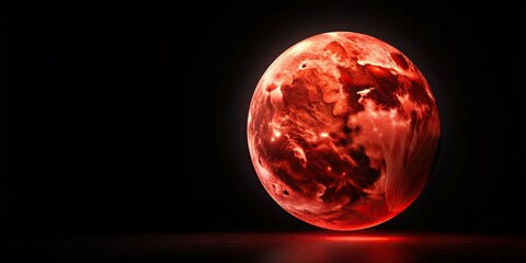 Red moon isolated on a dark asymmetrical background, shadow, eerie, backdrop, celestial, night, full, design, mysterious, celestial body, red, abstract, unusual,moon, atmosphere, space, glow