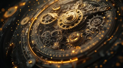 A clock with worn cogs and turning gears representing the passage of time