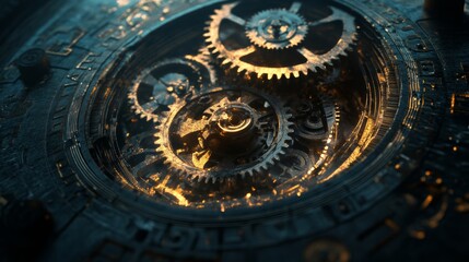 Obraz premium Conceptual image of time's wear and tear visualized through intricate clock gears