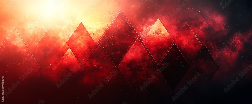 Poster abstract red diamond pattern on a glowing nebula.