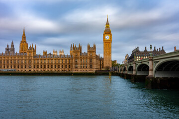 Obraz premium Big Ben with Houses of Parliament and Westminster bridge, London, UK
