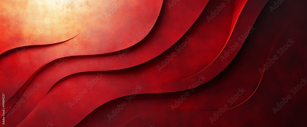 Poster abstract red background with smooth wavy lines and glowing light effect.